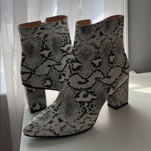 snakeskin heeled ankle boots